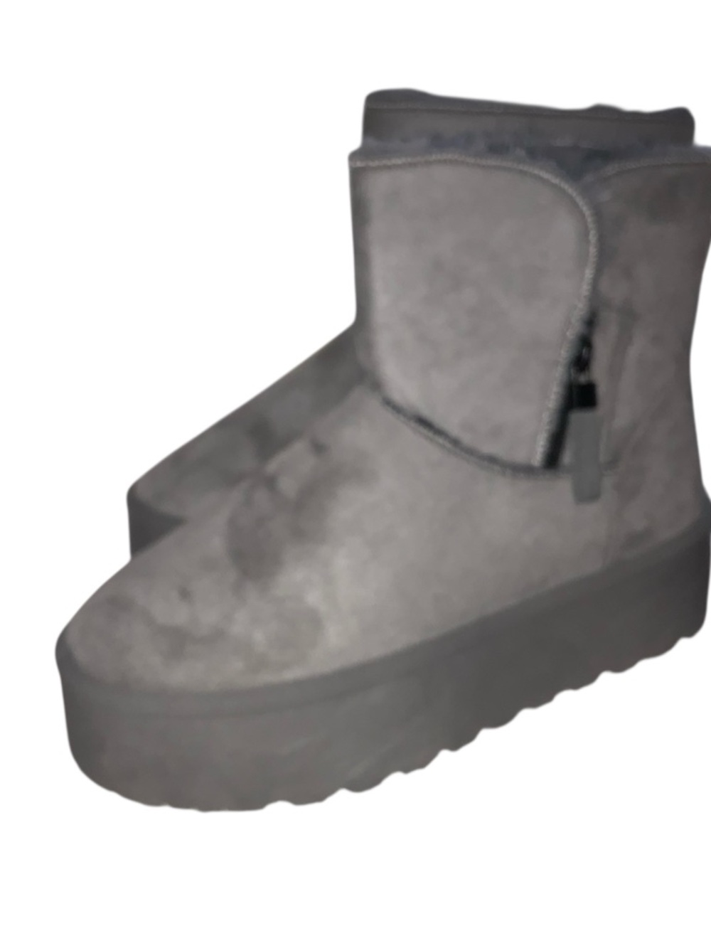 Platform Suede-Look Ankle Booties in Gray